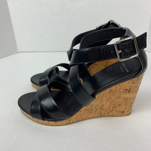 s-l400.jpg Cole Haan Grand OS Black Wedge Heel Sandals Size 8.5